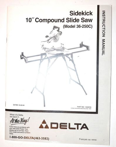 Delta instruction manual: sidekick 10&#034; compound saw model 36-250c + parts list for sale