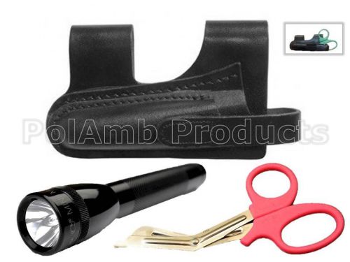 Leather Horizontal Scissor/Torch Pouch inc Maglite + Pink Shears