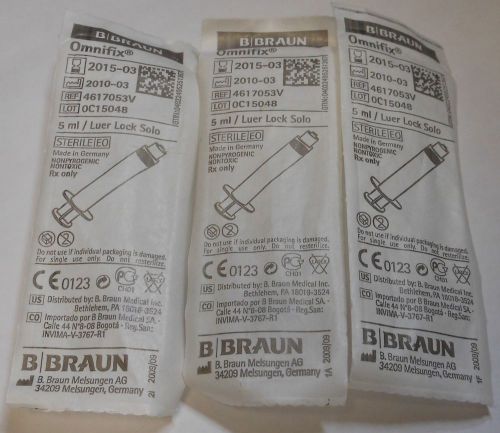B braun 5ml omnifix syringe 4617053v lot of 3 nib for sale