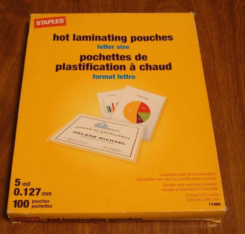 Staples 17468 5 mil hot laminating pouches letter size 100 pouches for sale