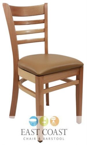 New Wooden Natural Ladder Back Restaurant Chair with Tan Vinyl Seat