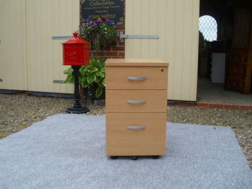 Quality made light wood finished deep 3 drawer filing cabinet/chest
