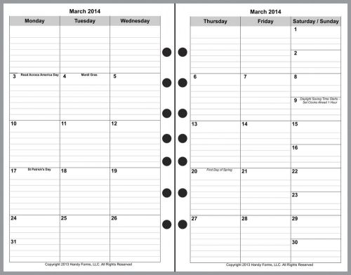 2015 Monthly Planner Insert 2 Pages/Month 5.5&#034;x8.5&#034; Franklin-Covey, DayTimer etc