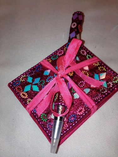 Set of Three Mini Satin Notepads and Beaded Pens