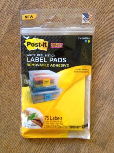 Post-it Removable Adhesive PADS 75 LABELS Yellow / Blue 2 7/8 x 2 7/8 2900-BY