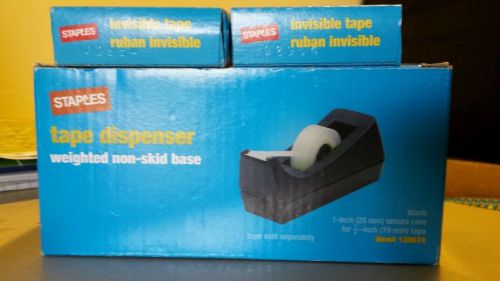 Staples Brand Tape Dispenser Weighted Non-Skid Base and (2) Two Tape Refills