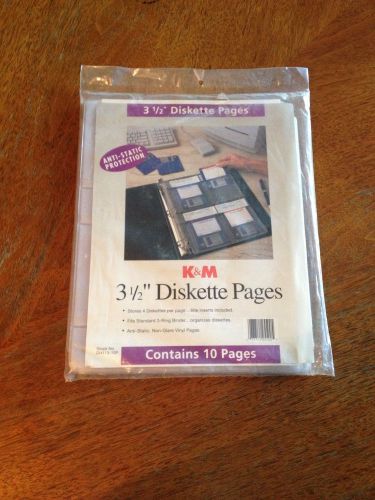 K&amp;M 3.5 Diskette Pages for binder storage, 10 pages, stores 4 diskettes per page