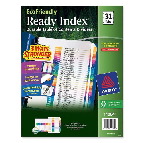 NEW Avery EcoFriendly Ready Index Table of Contents Dividers, 31-Tab Set (11084)