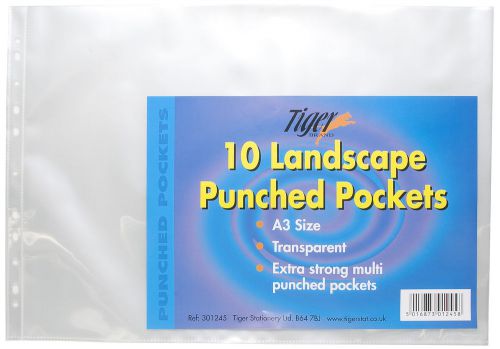 10 A3 Landscape Punched Pockets Poly Plastic Portrait Clear File Document Value