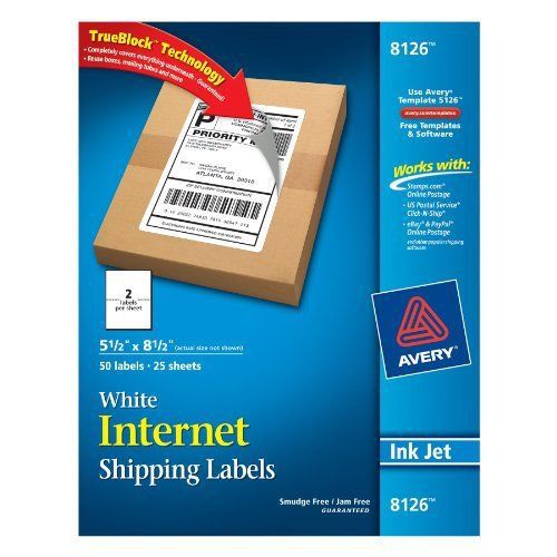 Avery inkjet shipping labels - 5.50&#034; width x 8.50&#034; length - 50 / pack - (8126) for sale