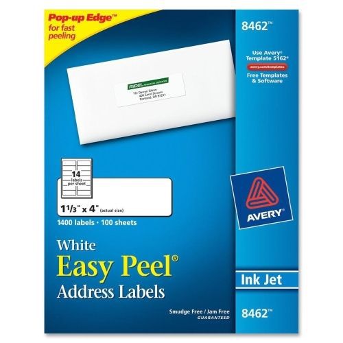 Avery Easy Peel White Mailing Labels -1.33&#034;Wx4&#034;L -1400/Box - Inkjet