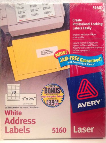 Avery White Address Labels 1&#034; X 2 5/8&#034; Laser 5160 100 Sheets 3000 Labels NEW
