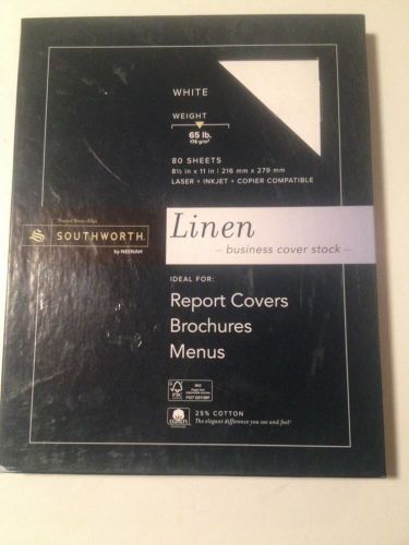 Southworth Linen Business Cover Stock White 65lb. 80 Sheets 81/2&#034; x 11&#034;  NIB