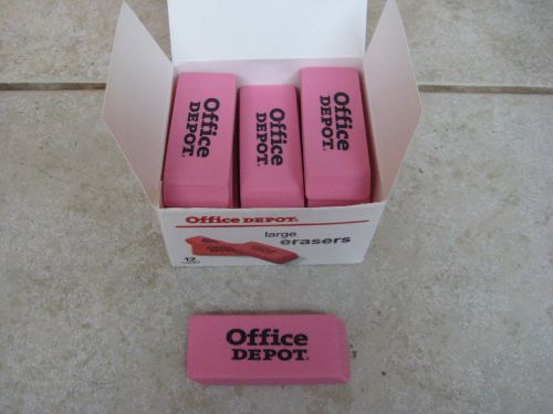 BRAND NEW Office Depot 12 Soft Pliable Large Erasers (BOX of 12)