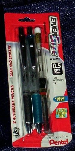 2 pentel energize deluxe mechanical pencils w/lead &amp; erasers nib 0.5mm-finenew for sale