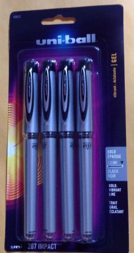 *New 4/pack uni-ball Impact Gel Pens Bold Point 1.0 mm Black Ink 65812