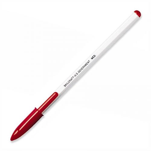 Skilcraft No Fade Stick Pen - Red Ink - White Barrel - 12 / Dozen (NSN0594125)