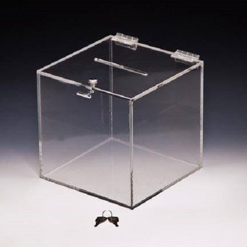 6 x 6 x 6 small clear acrylic raffle charity ballot donation box  w/lock &amp; keys for sale