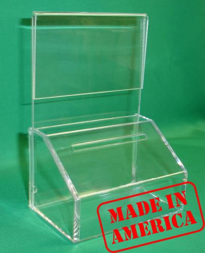FUNDRAISING CHARITY DONATION BOX  WITH SIGN-HOLDER