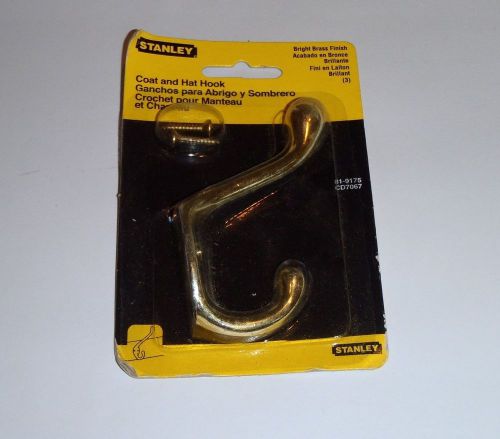 Stanley Hardware 81-9175 Heavy Duty Coat and Hat Hooks, Bright Brass ~ NEW
