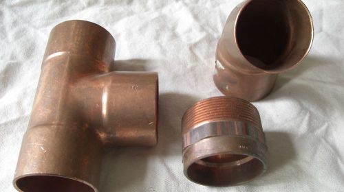 Lot of three 2&#034; inch copper fittings.tee,45 and adapter for sale