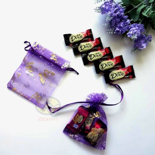 100PCS Purple+Gold Butterflies 3.5&#034;x4.75&#034;Jewelry Organza Bags/Pouches AH04c03