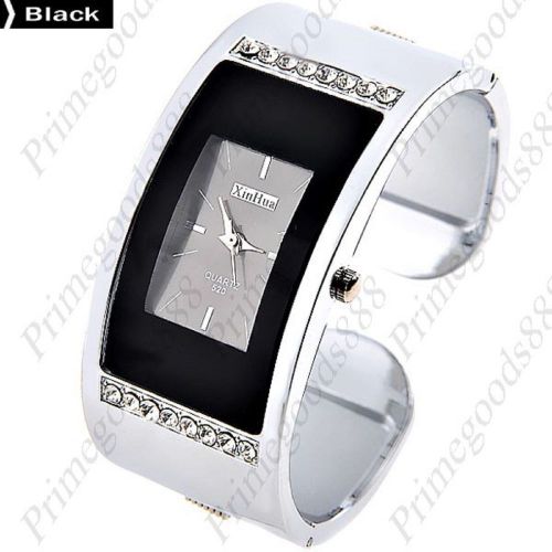 Silver Bracelet Bangle Lady Ladies Analog Quartz Wristwatch Women&#039;s Black