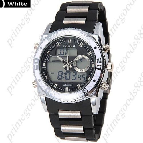 LCD Waterproof Analog Digital Quartz Alarm Stopwatch Date Men&#039;s Wristwatch White