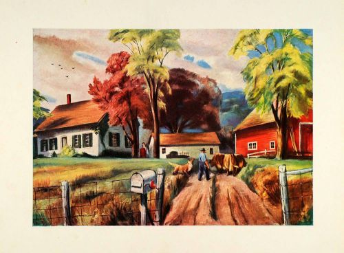 1945 Print RFD Massachusetts Farm House Barn Farmer Livestock Rudolf XAA5