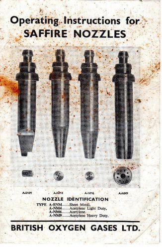 Saffire Nozzles Operating Instructions 1957 Leaflet British Oxygen 7955A
