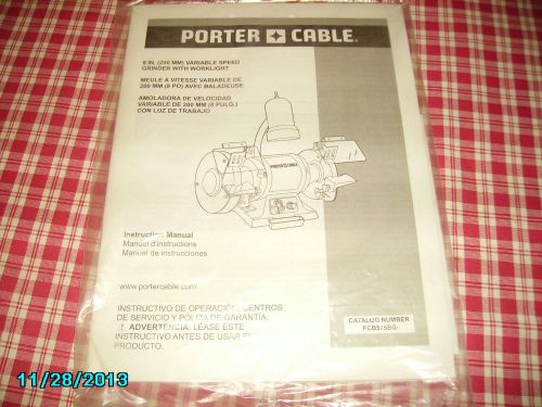Porter Cable 8&#034; Variable Speed Grinder Instruction Manual with Registration Card