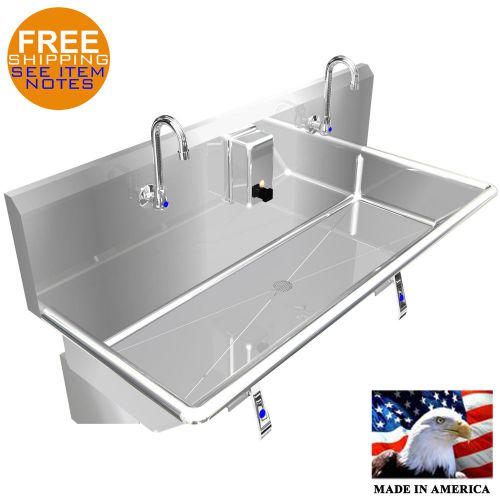 HAND SINK 40&#034; 2 USERS MULTISTATION KNEE VALVE STAINLESS STEEL BASIN MADE IN USA
