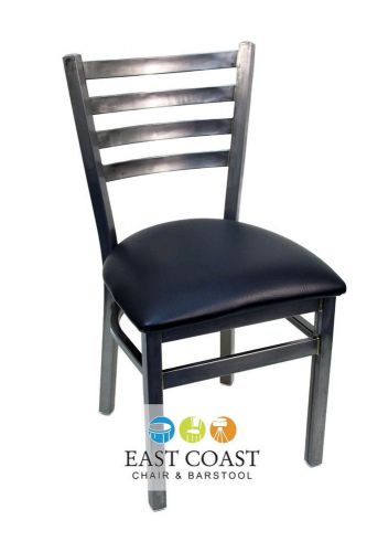 New gladiator clear coat ladder back metal restaurant chair w/ black vinyl seat for sale