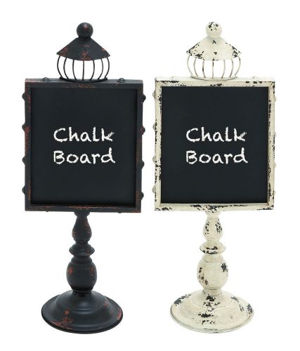 Set of 2 Antiqued White &amp; Black Standing Chalk Board Sign 21&#034; Memo Post