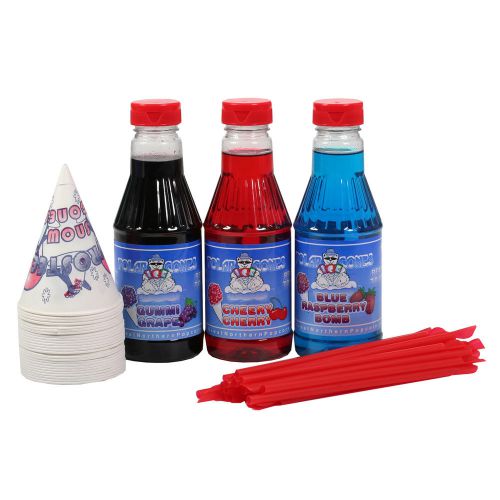 3 flavor party pack snow cone &amp; shaved ice syrup -pint great northern popcorn for sale