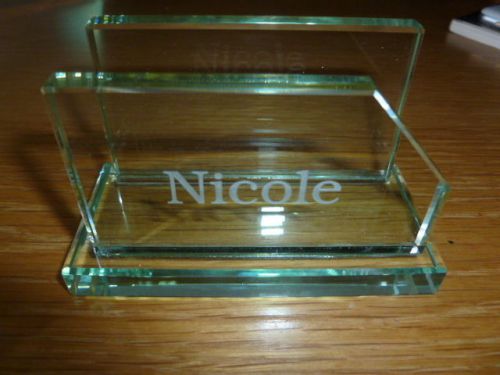 New Sterling Cut Glass JADE Business Card Holder 12-054  Customized &#034;Nicole&#034;