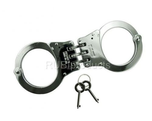 REAL Handcuffs SILVER Double Lock TRIPLE HINGED Police Hand Cuffs W/ 2 Keys JC04