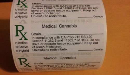 100 CALIFORNIA MEDICAL CANNABIS COMPLIANT CA PROP 215 SB 420 LABELS Ganja Tag