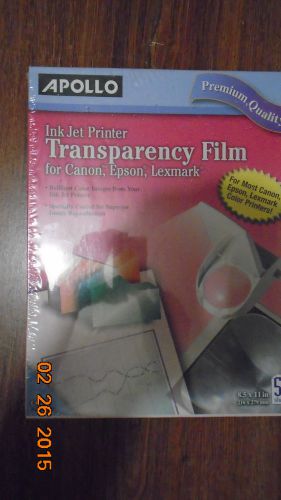 Apollo Ink Jet Printer Transparency Film for Canon, Epson &amp; Lexmark, 50 Pack,NIB