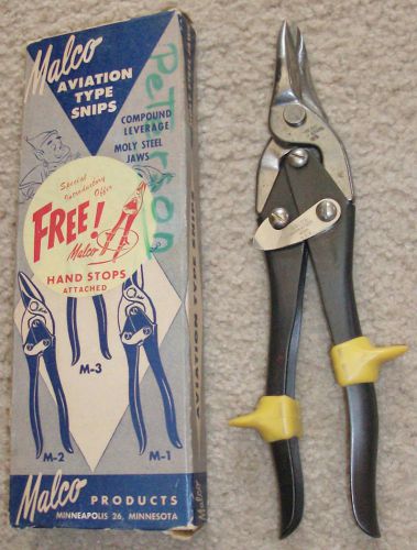 Vtg malco aviation type snips m-3 straight &amp; scroll moly steel jaws hand stops for sale