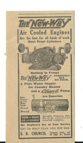 1911 New-Way Two Cylinder Engine &amp; Church Pump ad