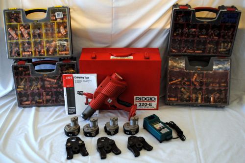 Ridgid 320-e hydraulic battery crimper tool kit w/ copper fittings - 3 jaws for sale