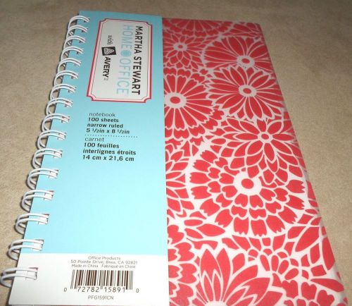 Red Floral Martha Stewart Home Office 100 Sheet Notebook, 5.5&#034; X 8.5&#034;, NEW NEW