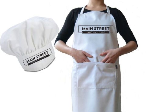 Personalised cafe business chef hat and apron set, drill cotton, professional for sale