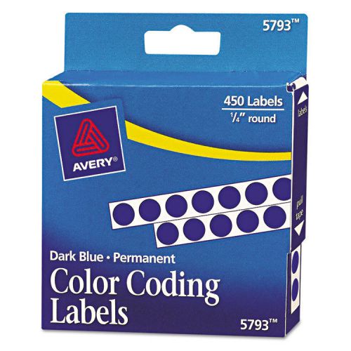 Permanent Self-Adhesive Color-Coding Labels, 1/4in dia, Dark Blue, 450/Pack