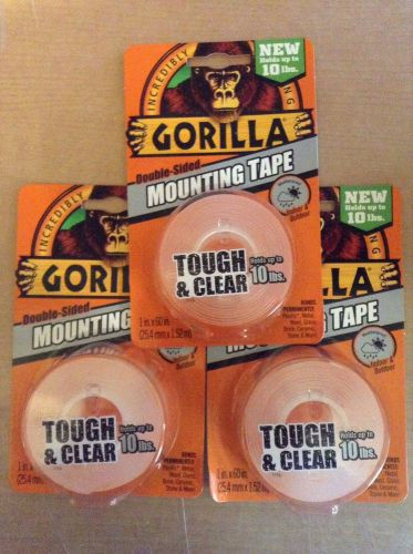 3pk Gorilla Tape Indoor Outdoor Mounting Double Sided Clear Weatherproof 6065001