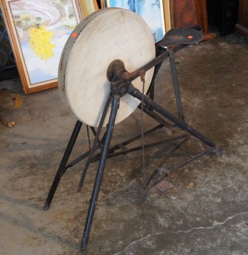 Antique Grinding Stone Pedal Wheel W/ Seat Sandstone Sharpener Primitive Ships
