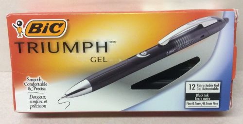 Box of 12 BIC Triumph Gel Pens, 0.5 Fine Point, Black Ink RTR5511 #34102 (D-39)