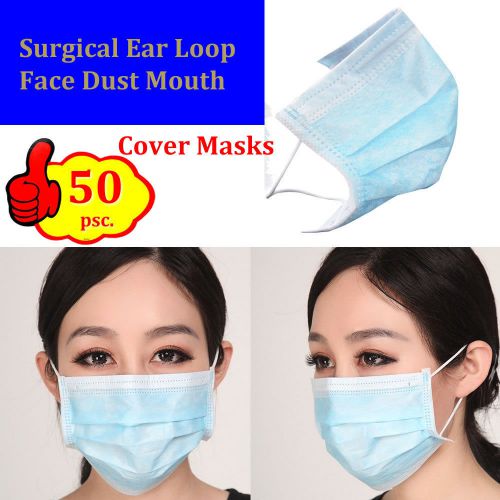 50 x Disposable Filter Mask Protective Safe Face Masks Loop 3Ply Ear Loop Cover
