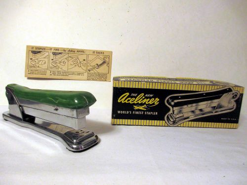 Vintage Green Swirl Aceliner 502 Stapler-staples,pins, tacks, ETC w/original box
